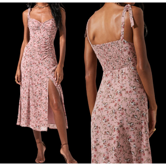 ASTR The Label MILKMAID TIE STRAP FLORAL MIDI DRESS Size M - Picture 7 of 9